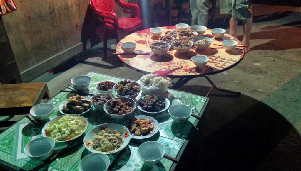 Pork cooked many ways with rice and steamed vegetables.